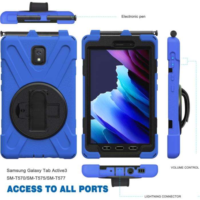 Bild 3,  Samsung Galaxy Tab Active 3 Skal Hybrid Kickstand Rem Blå