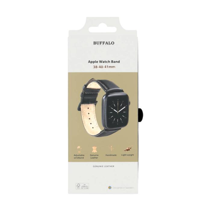 Bild 2, Buffalo Buffalo Apple Watch 42/41/40/38 mm Armband Äkta Läder Svart