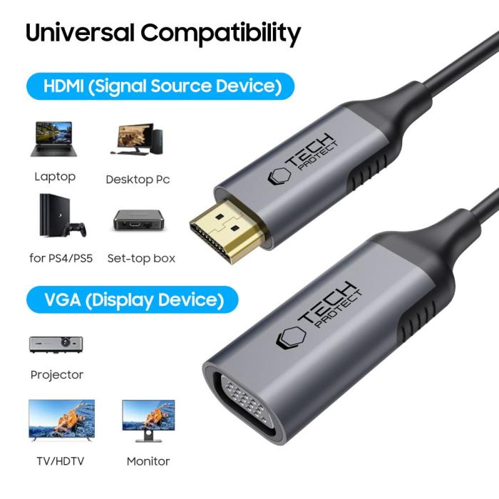 Bild 3, Tech-Protect Tech-Protect HDMI - VGA 60Hz Adapter Ultraboost Svart