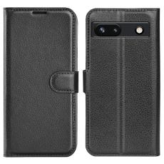  Google Pixel 7A Fodral Litchi Textur L&auml;der Svart
