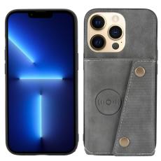  iPhone 13 Pro Skal L&auml;der Med Kortfack Och Magnet Gr&aring;