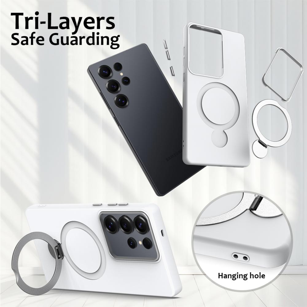  Samsung Galaxy S25 Ultra Skal MagSafe Kickstand Hybrid Vit