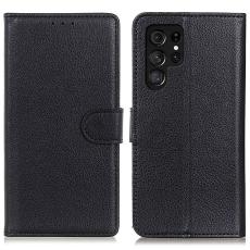  Samsung Galaxy S24 Ultra Fodral Litchi L&auml;der Svart