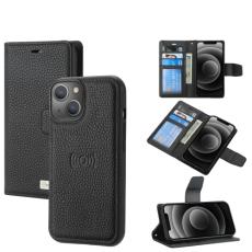  iPhone 14 2in1 Litchi Magnet Fodral / Skal Svart