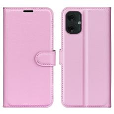  Motorola Moto G55 5G Fodral Litchi L&auml;der Ljus Rosa