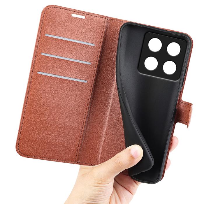 Bild 4,  Xiaomi 14T Fodral Litchi Läder Brun