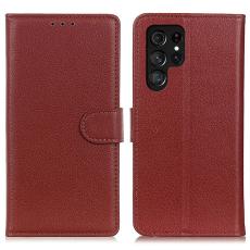  Samsung Galaxy S24 Ultra Fodral Litchi L&auml;der Brun