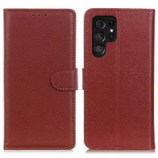  Samsung Galaxy S24 Ultra Fodral Litchi L&auml;der Brun