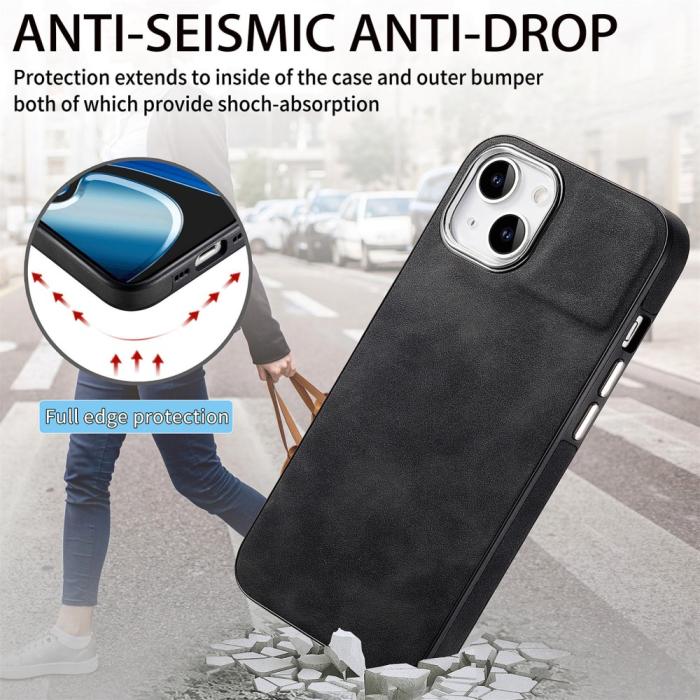 Bild 6,  iPhone 15 Plus Skal Läderbelagt Skin Touch Svart