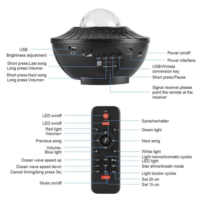 Bild 3,  Galaxylampa / Stjärnprojektor LED Med Bluetooth Högtalare