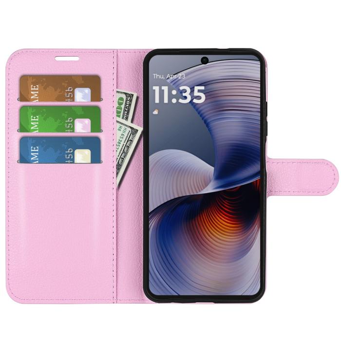 Bild 2,  Motorola Moto G55 5G Fodral Litchi Läder Ljus Rosa