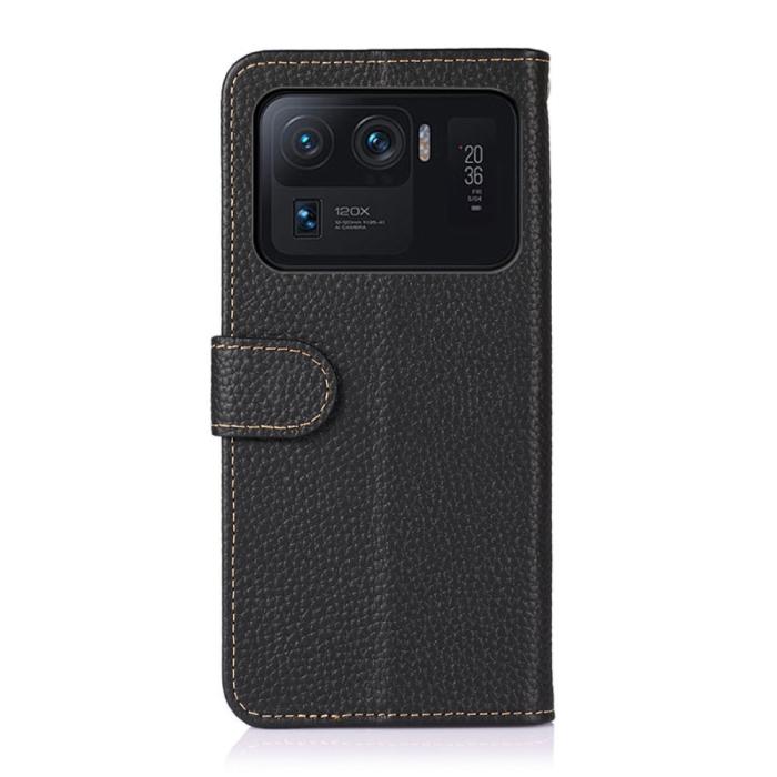 Bild 3, KHAZNEH Xiaomi Mi 11 Ultra - KHAZNEH Äkta Läder Litchi Fodral - Svart