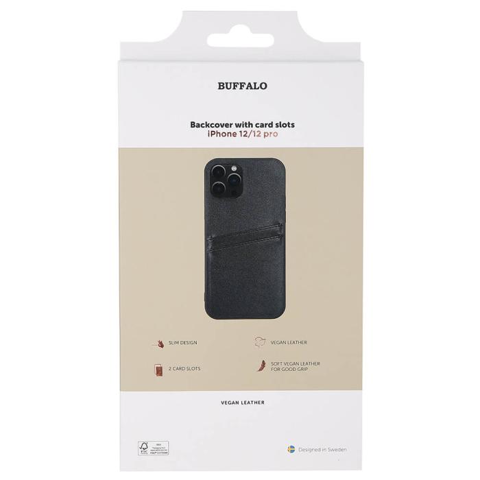 Bild 2, Buffalo Buffalo iPhone 12 / 12 Pro Skal Läder Med 2 Kortfack Svart