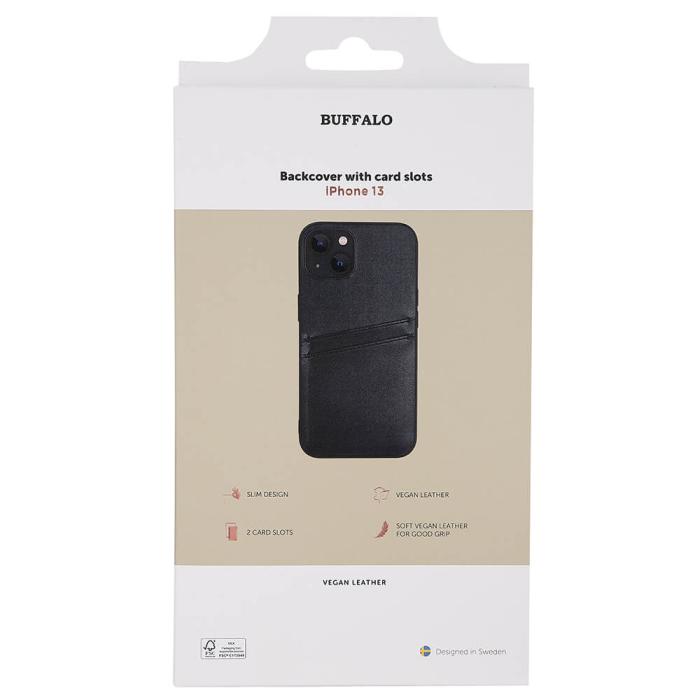 Bild 2, Buffalo Buffalo iPhone 13 Skal Läder Med 2 Kortfack Svart