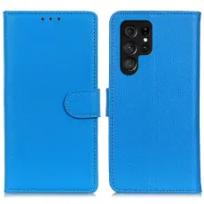  Samsung Galaxy S24 Ultra Fodral Litchi L&auml;der Bl&aring;