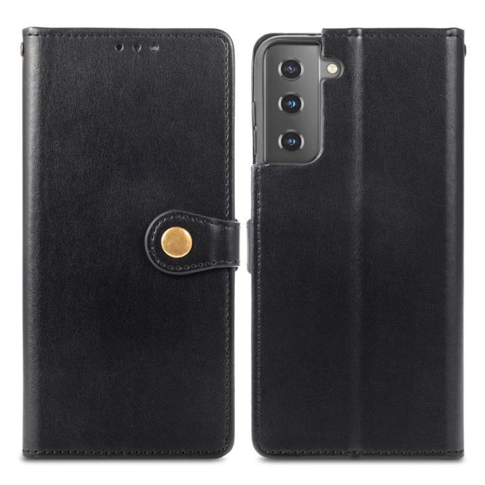 Bild 2,  Samsung Galaxy S22 Fodral Solid Läder Magnetisk Mässing Svart