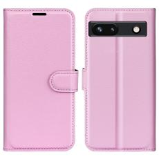  Google Pixel 7A Fodral Litchi Textur L&auml;der Ljus Rosa
