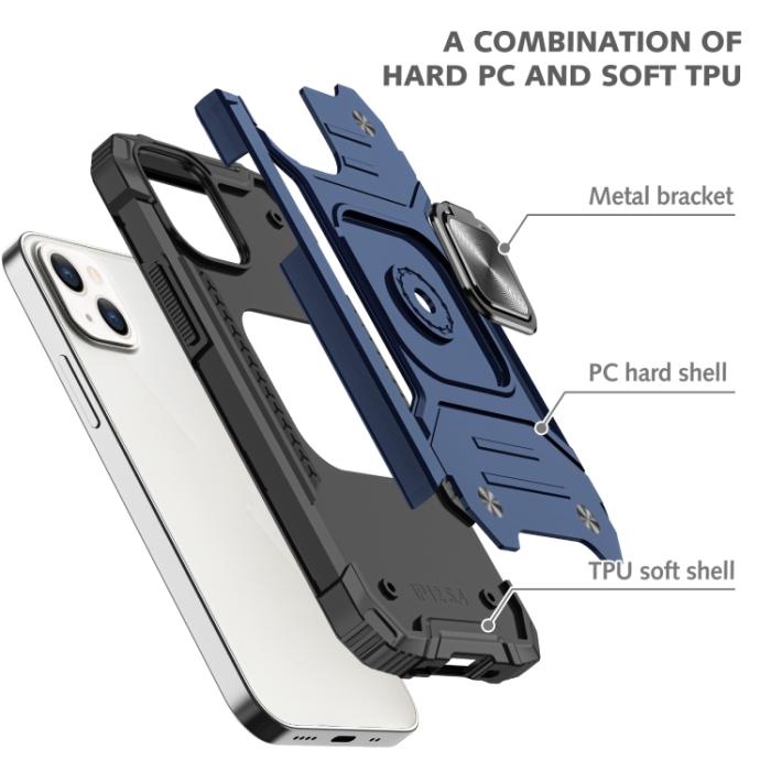 Bild 2,  iPhone 14 Pro Skal Shockproof Hybrid Ring Blå