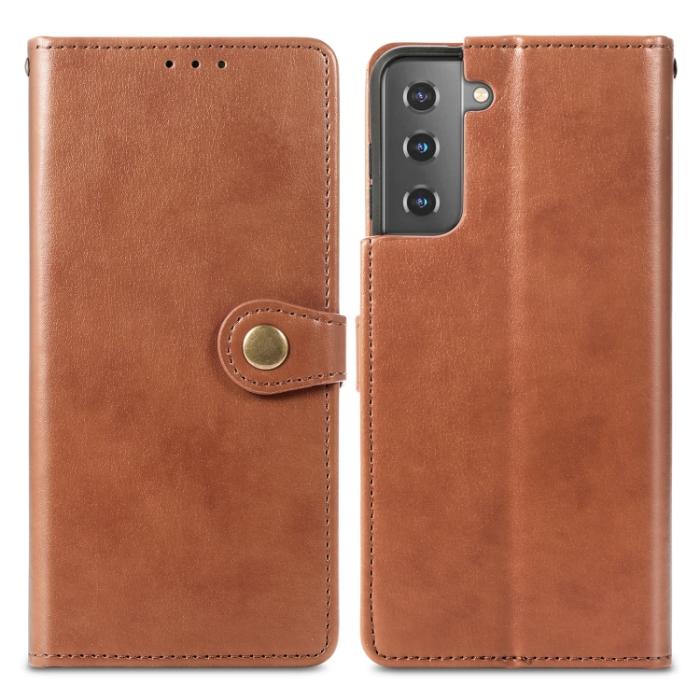 Bild 2,  Samsung Galaxy S22 Fodral Solid Läder Magnetisk Mässing Brun