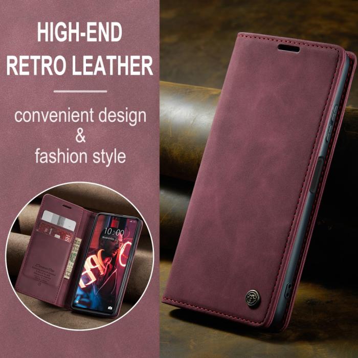 Bild 4, CASEME CASEME Xiaomi Redmi Note 12 Pro 5G Fodral Retro Flip Läder Vinröd