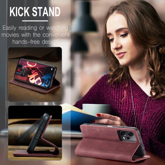 Bild 5, CASEME CASEME Xiaomi Redmi Note 12 Pro 5G Fodral Retro Flip Läder Vinröd
