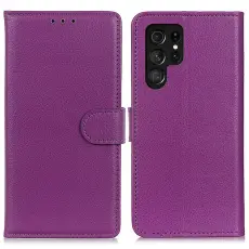  Samsung Galaxy S24 Ultra Fodral Litchi L&auml;der Lila