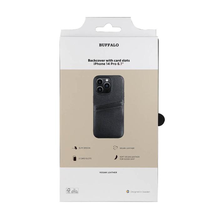 Bild 2, Buffalo Buffalo iPhone 14 Pro Skal Läder Med 2 Kortfack Svart