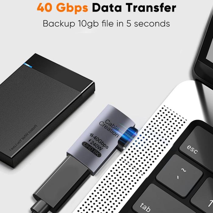 Bild 2, CableCreation CableCreation USB-C Hona - USB-C Hane Adapter Grå