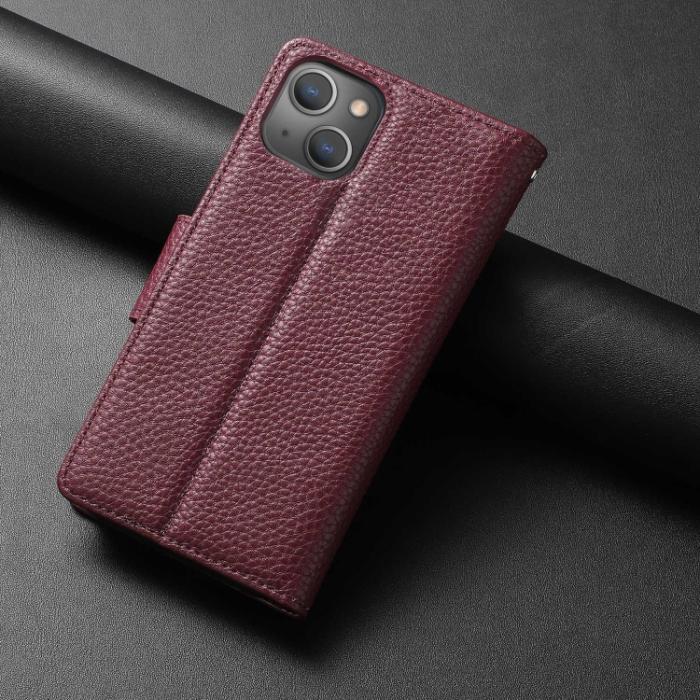 Bild 3,  iPhone 14 2in1 Litchi Magnet Fodral / Skal Lila