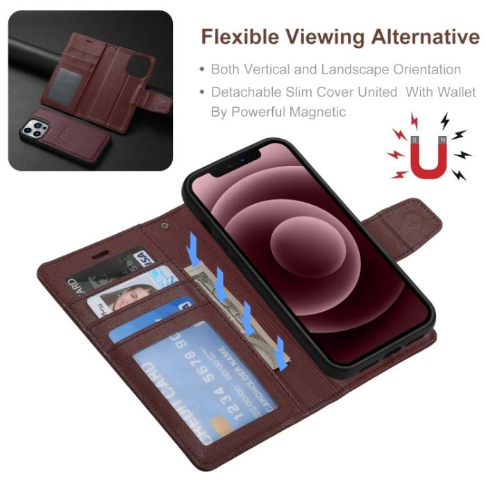 Bild 4,  iPhone 14 2in1 Litchi Magnet Fodral / Skal Lila