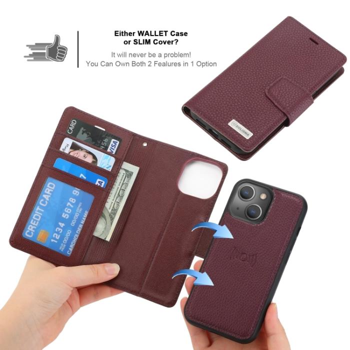 Bild 5,  iPhone 14 2in1 Litchi Magnet Fodral / Skal Lila