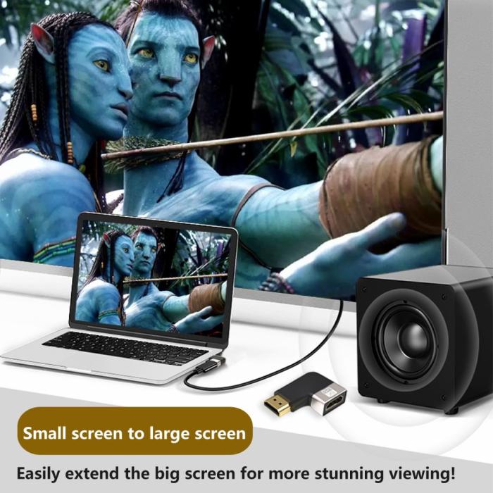 Bild 2,  Högervinklad 8K 60Hz HDMI Hane - HDMI 2.1 Hona Svart