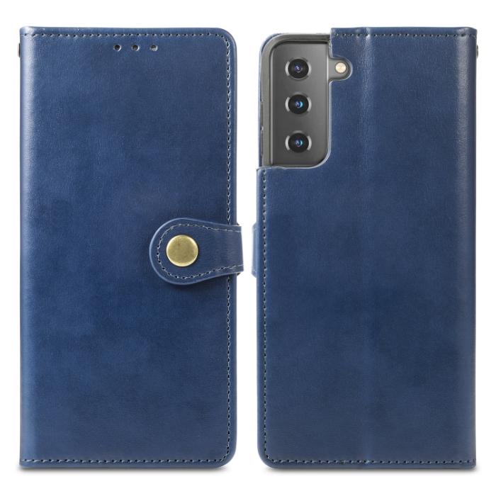 Bild 2,  Samsung Galaxy S22 Fodral Solid Läder Magnetisk Mässing Blå