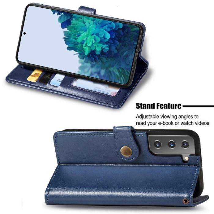 Bild 4,  Samsung Galaxy S22 Fodral Solid Läder Magnetisk Mässing Blå