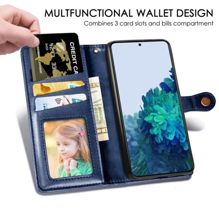 Bild 5,  Samsung Galaxy S22 Fodral Solid Läder Magnetisk Mässing Blå