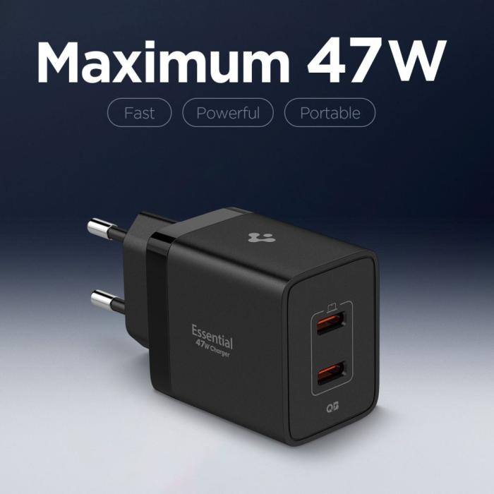 Bild 4, Spigen Spigen 47W Väggladdare USB-C Essential Svart