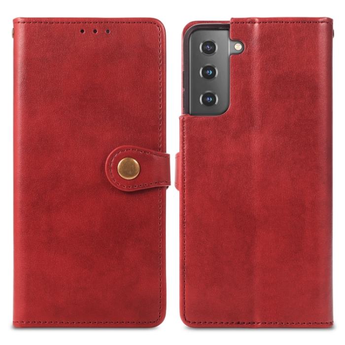 Bild 2,  Samsung Galaxy S22 Fodral Solid Läder Magnetisk Mässing Röd