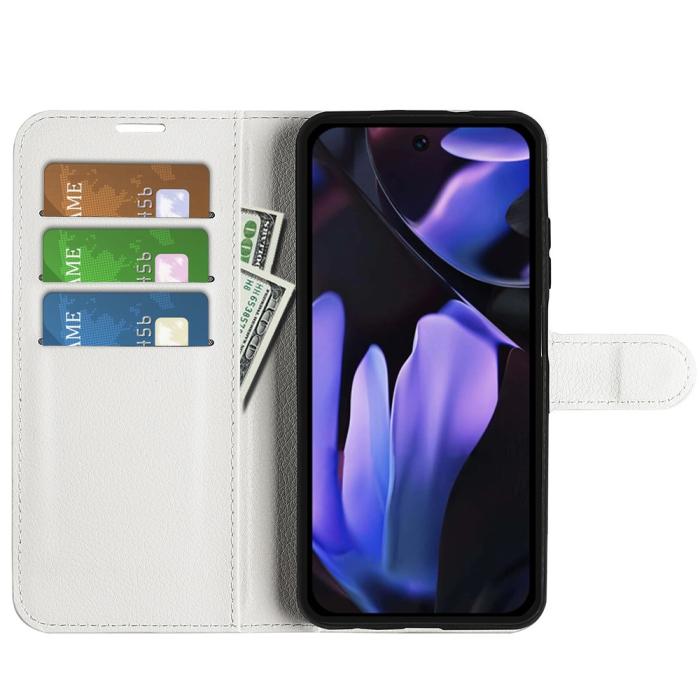 Bild 2,  Google Pixel 9a Fodral Litchi Läder Vit