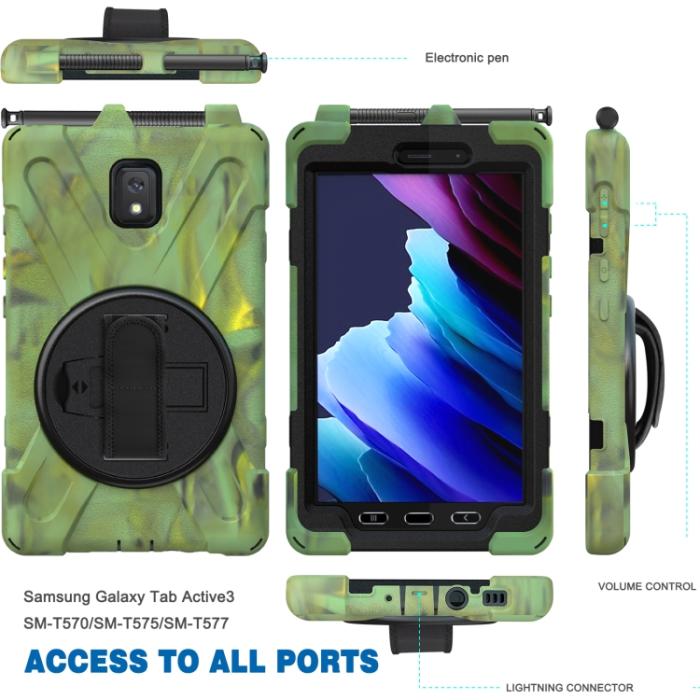 Bild 3,  Samsung Galaxy Tab Active 3 Skal Hybrid Kickstand Rem Camo Grön