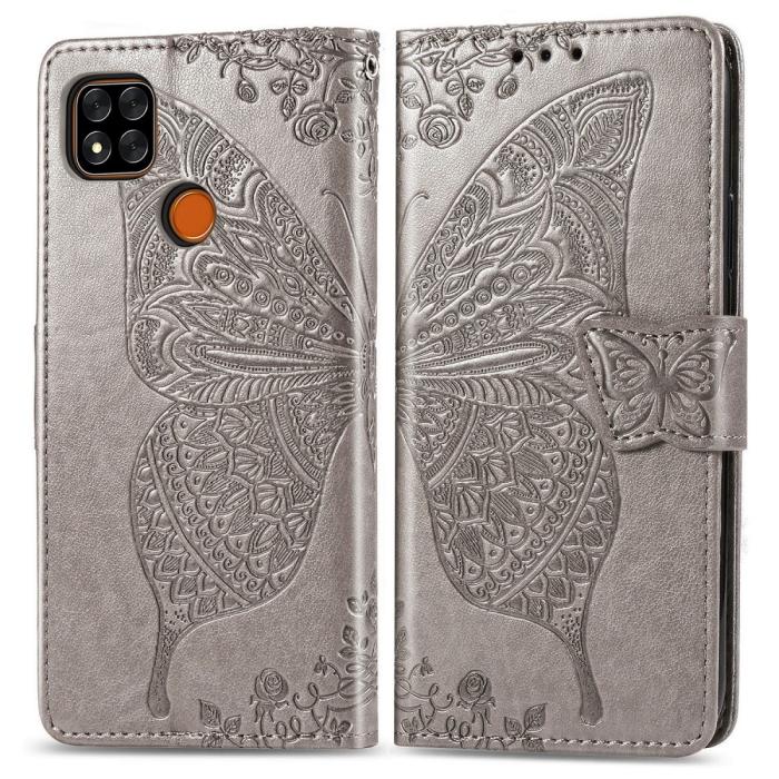 Bild 2,  Xiaomi Redmi 9C Fodral Butterfly Grå
