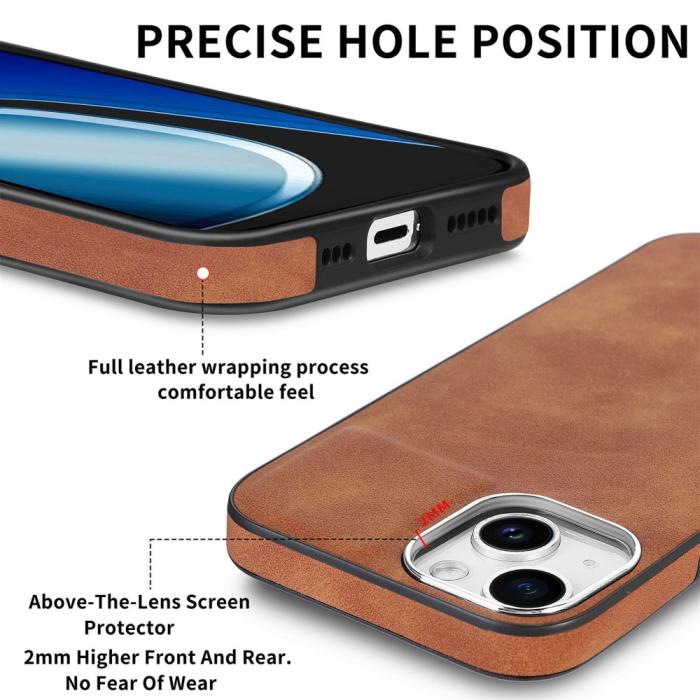 Bild 4,  iPhone 15 Plus Skal Läderbelagt Skin Touch Brun