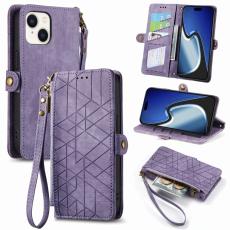  iPhone 15 Plus Fodral Geometri Med Snodd Lila