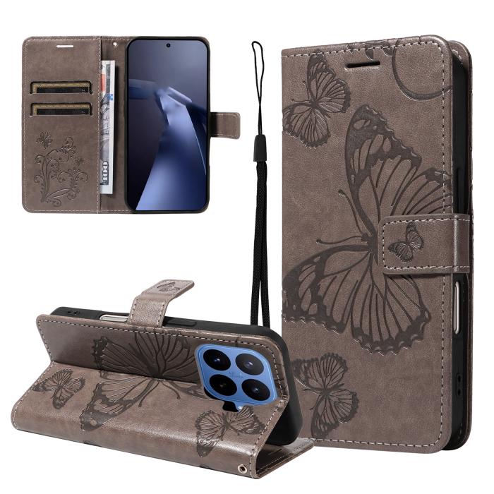 Bild 2,  Xiaomi 17T Fodral Läder Fjärilar Grå