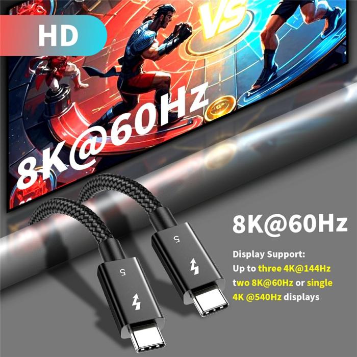 Bild 3,  1m Thunderbolt 5 Kabel USB-C 240W 8K / 60Hz PD Svart