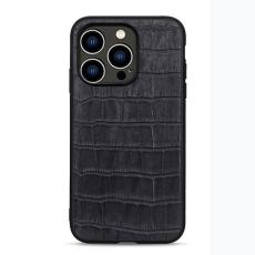  iPhone 14 Pro Skal &Auml;kta L&auml;der Krokodil Textur Svart