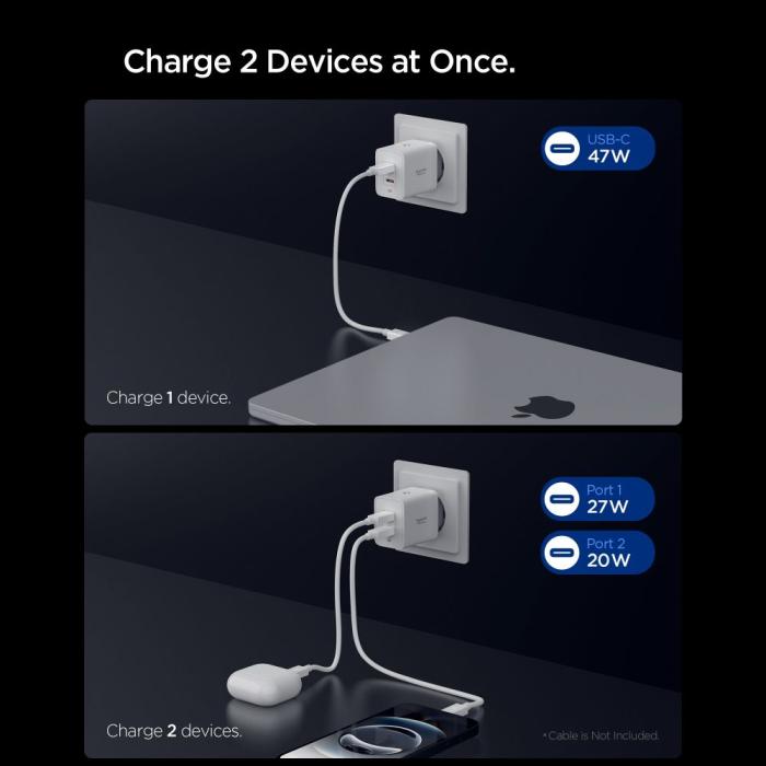 Bild 5, Spigen Spigen 47W Väggladdare USB-C Essential Vit