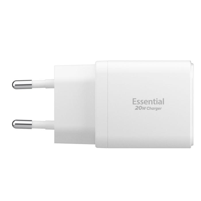 Bild 3, Spigen Spigen 20W Väggladdare USB-C / USB-A Essential Vit