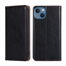  iPhone 14 Plus Fodral Flip L&auml;der Bl&aring; Svart