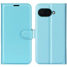  Google Pixel 9a Fodral Litchi L&auml;der Bl&aring;