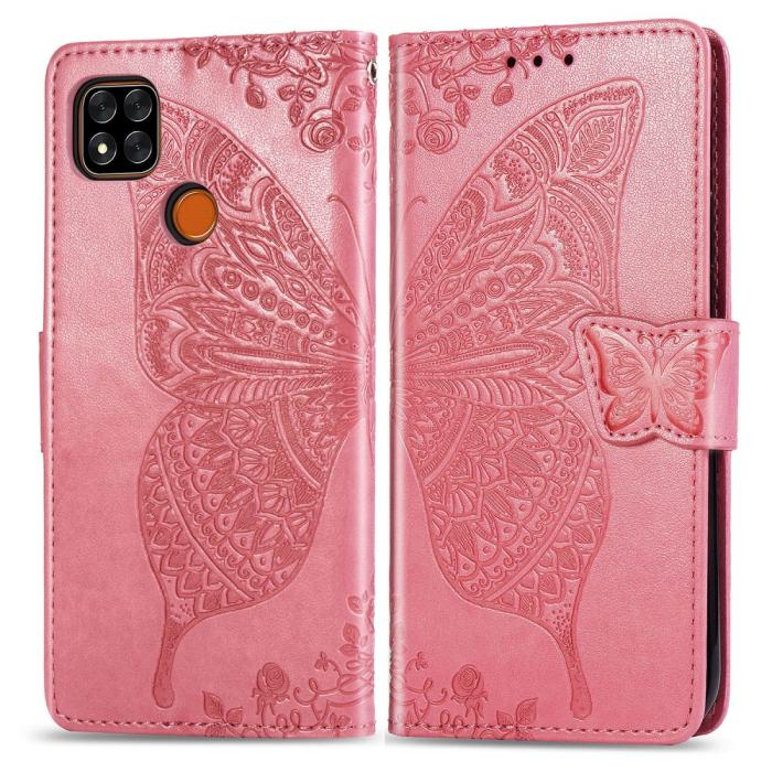 Bild 2,  Xiaomi Redmi 9C Fodral Butterfly Rosa